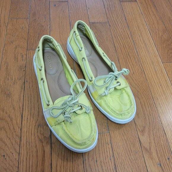 Coach Rainey Size 7 boat shoes in neon yellow, used with light wear - Picture 1 of 9